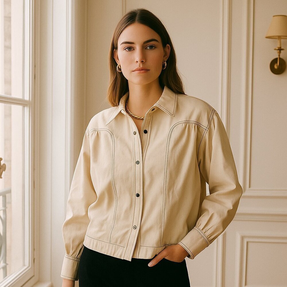 Magali Pascal Harriet Button Down NWT Shirt Cotton Denim ECRU